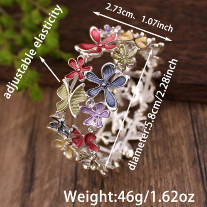 Buddha Stones Bunte Schmetterling Blumen Liebe Legierung Elastische Armband Armreif