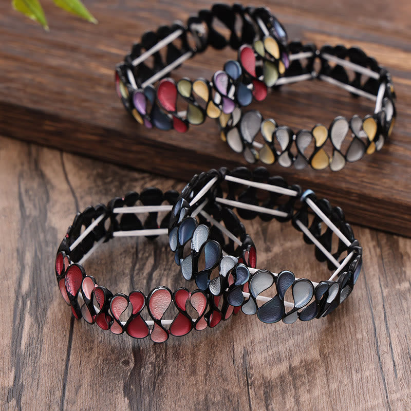 Buddha Stones, bunt, geometrisch, hohl, 8-förmig, Legierung, Heilung, elastisches Armband