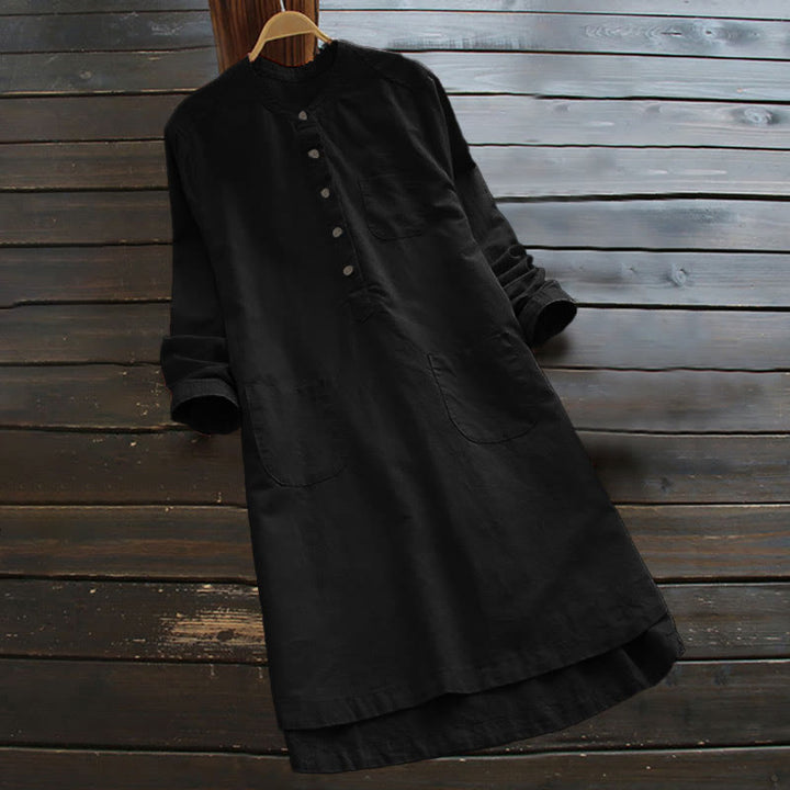 Damenbluse mit Buddha Stones, festen Knöpfen und Taschen, langärmlig - Schwarz - US16, UK/AU20, EU48 (5XL) - image 11