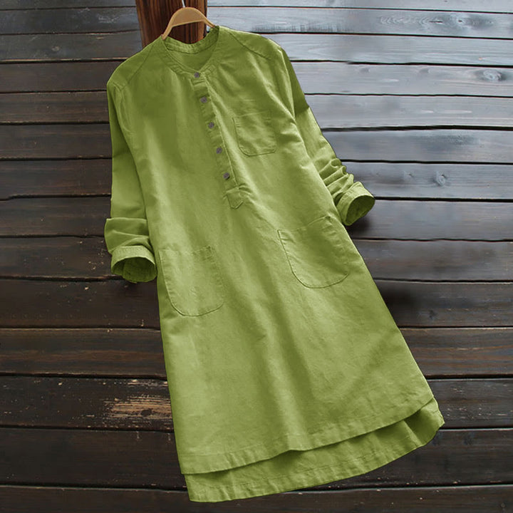 Buddha Stones Solid Buttons Langarm Damenhemd mit Taschen - Gelbgrün - US16, UK/AU20, EU48 (5XL) - image 8