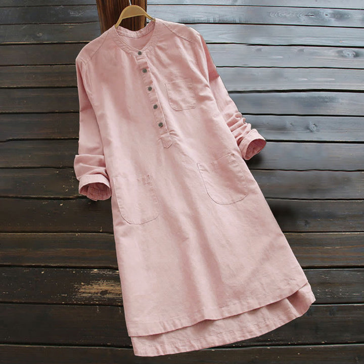 Damenbluse mit Buddha Stones, festen Knöpfen und Taschen, langärmlig - Rosa - US16, UK/AU20, EU48 (5XL) - image 5