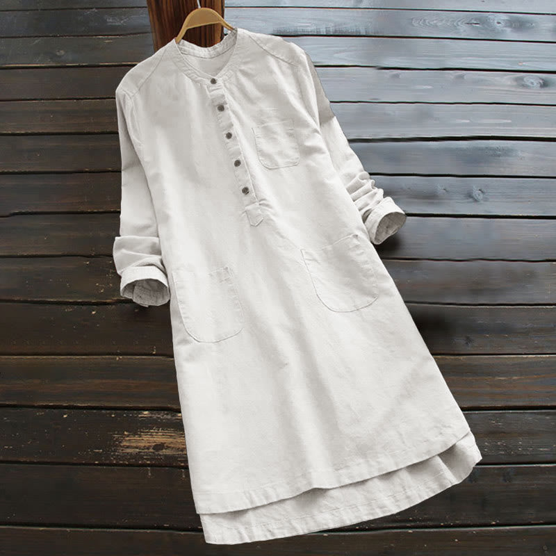 Damenbluse mit Buddha Stones, festen Knöpfen und Taschen, langärmlig - Weiß - US16, UK/AU20, EU48 (5XL) - image 0