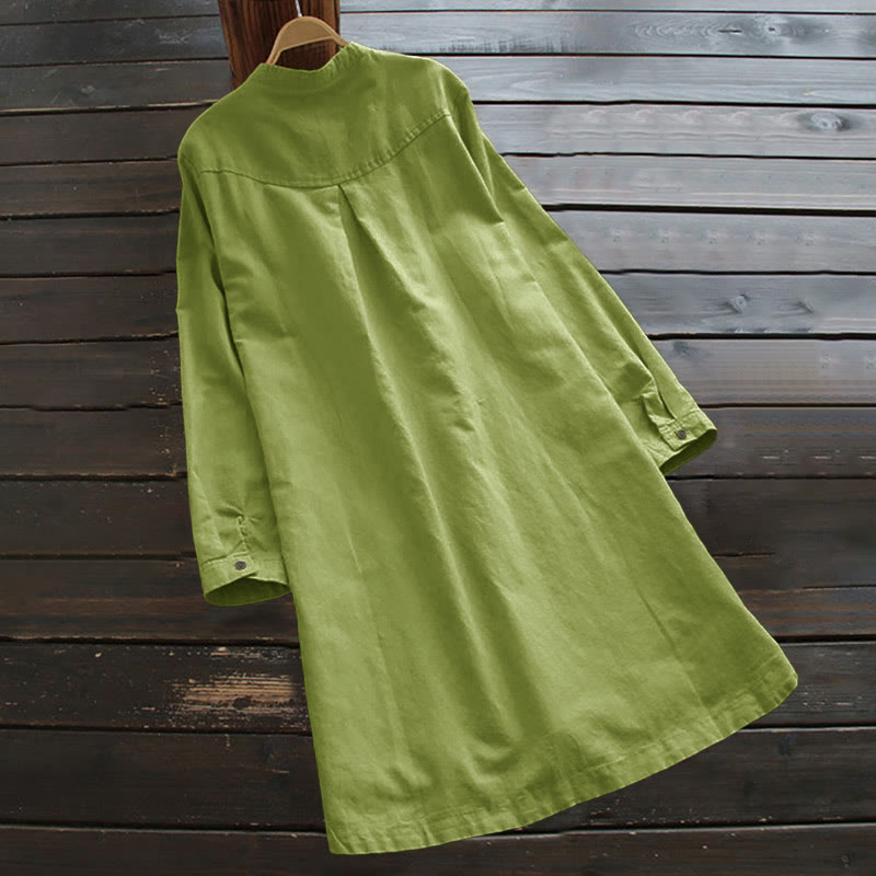 Buddha Stones Solid Buttons Langarm Damenhemd mit Taschen - image 9