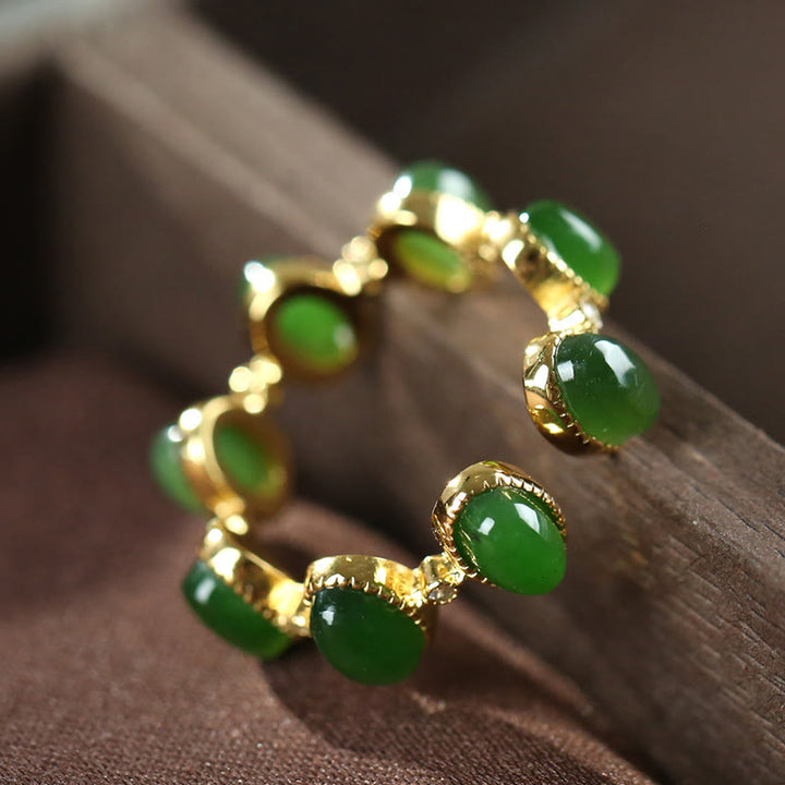 Buddha Stones 925 Sterling Silber Hetian Cyan Jade Perlen Heilung verstellbarer Ring - image 2