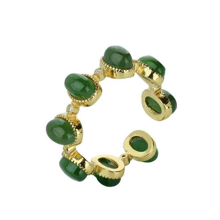 Buddha Stones 925 Sterling Silber Hetian Cyan Jade Perlen Heilung verstellbarer Ring