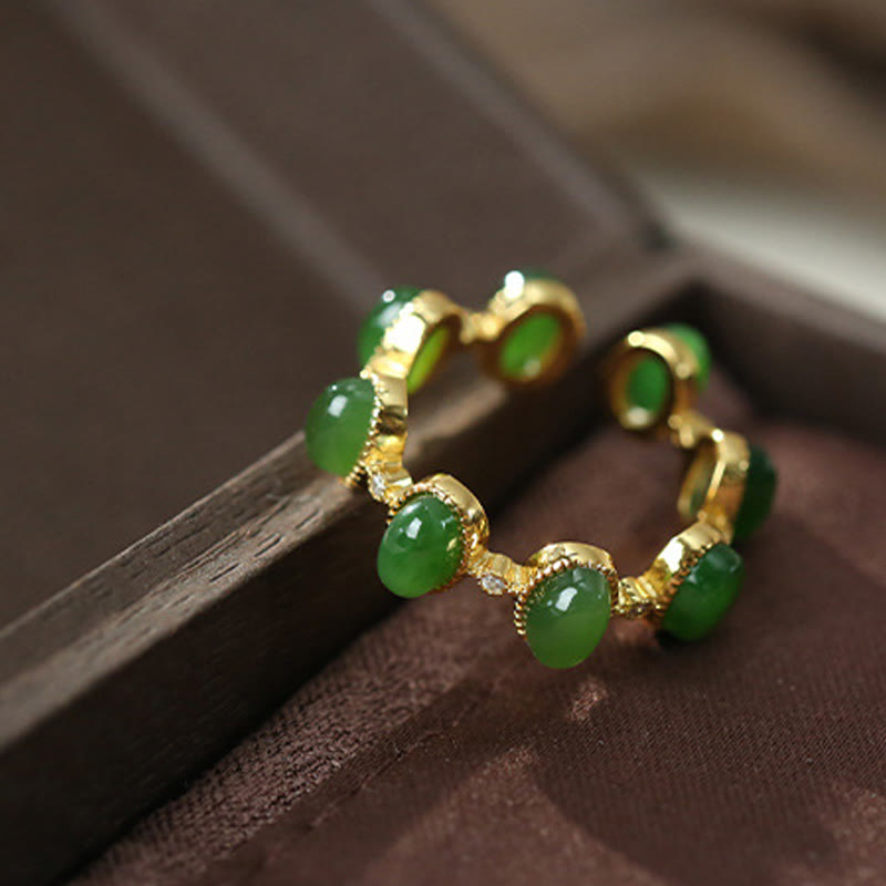 Buddha Stones 925 Sterling Silber Hetian Cyan Jade Perlen Heilung verstellbarer Ring - image 9