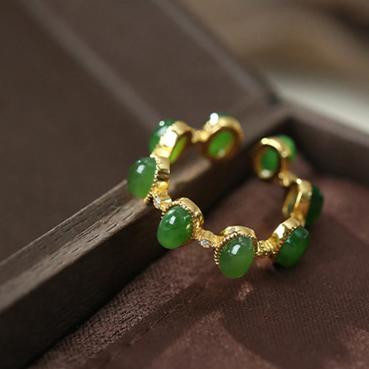 Buddha Stones 925 Sterling Silber Hetian Cyan Jade Perlen Heilung verstellbarer Ring - image 9