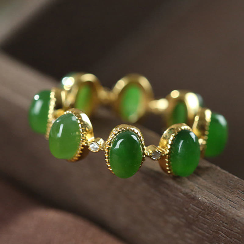 Buddha Stones 925 Sterling Silber Hetian Cyan Jade Perlen Heilung verstellbarer Ring - image 1