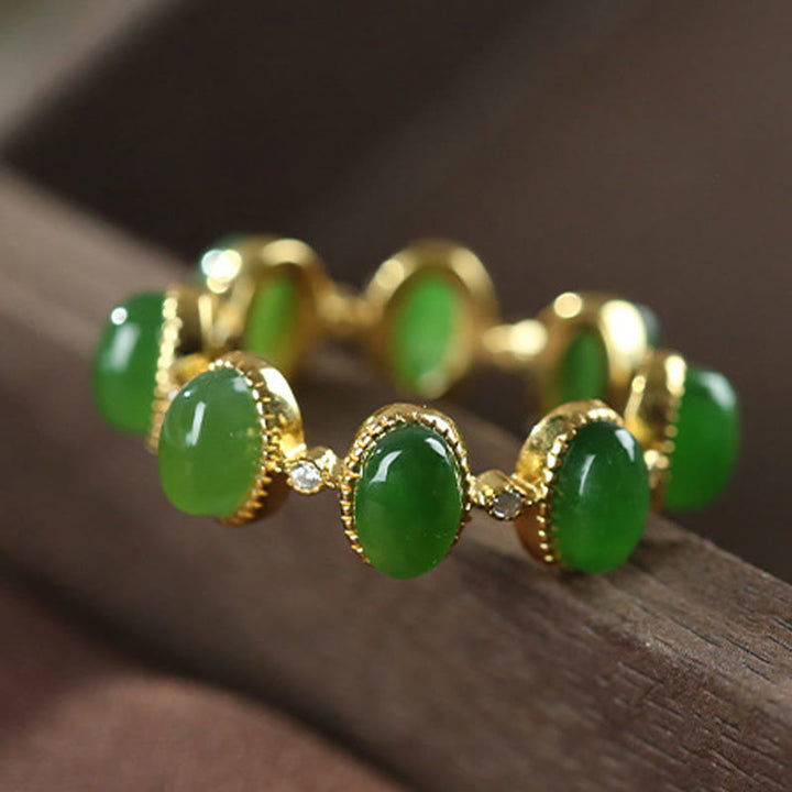 Buddha Stones 925 Sterling Silber Hetian Cyan Jade Perlen Heilung verstellbarer Ring - image 1