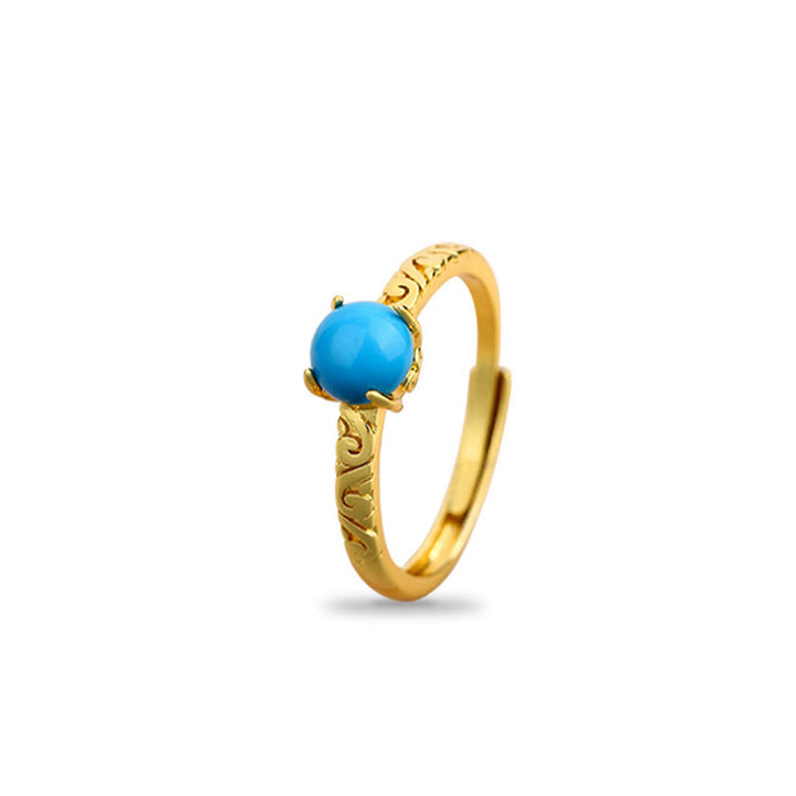 Buddha Stones Schlichtes Design Türkis Schutz Kupfer Verstellbarer Ring