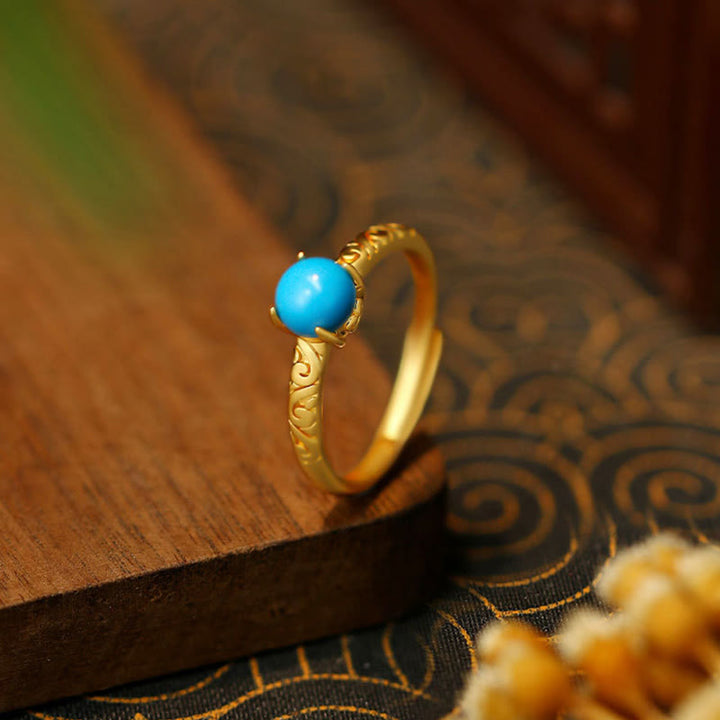 Buddha Stones Schlichtes Design Türkis Schutz Kupfer Verstellbarer Ring