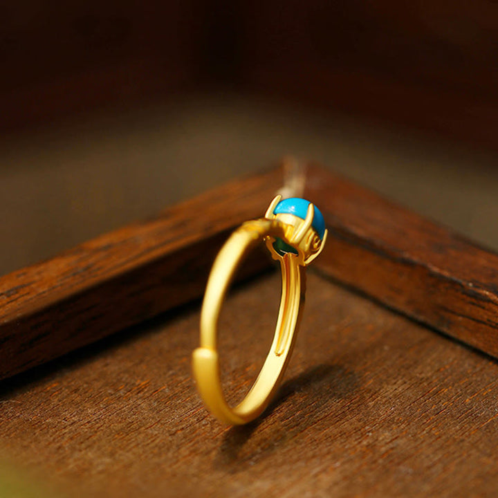 Buddha Stones Schlichtes Design Türkis Schutz Kupfer Verstellbarer Ring
