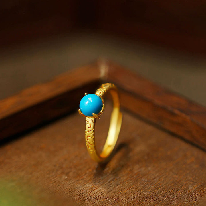 Buddha Stones Schlichtes Design Türkis Schutz Kupfer Verstellbarer Ring