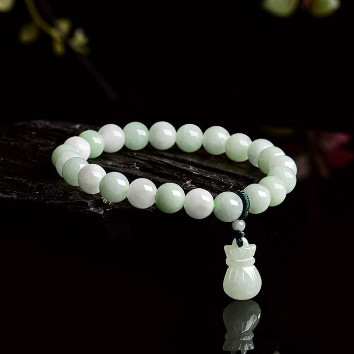 Buddha Stones Naturjade Geldbeutel-Anhänger Glücksarmband