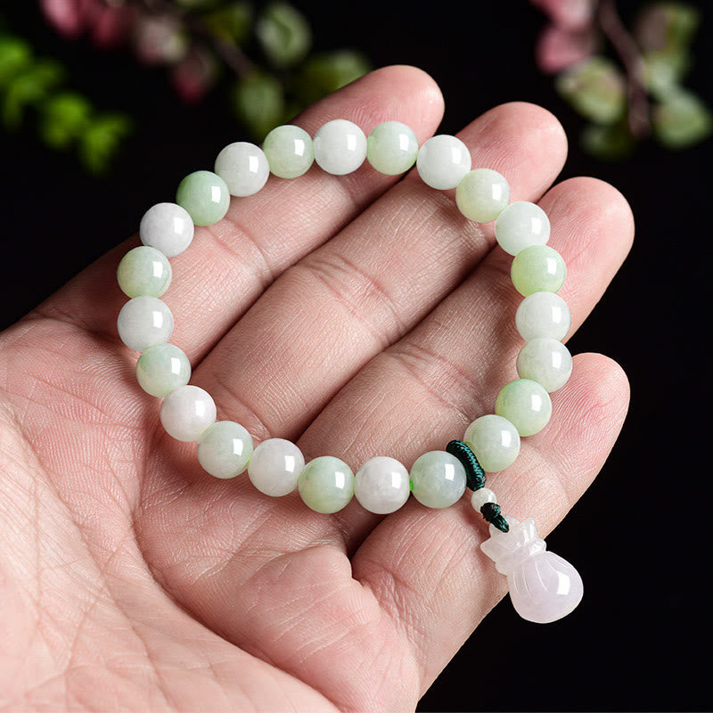 Buddha Stones Naturjade Geldbeutel-Anhänger Glücksarmband