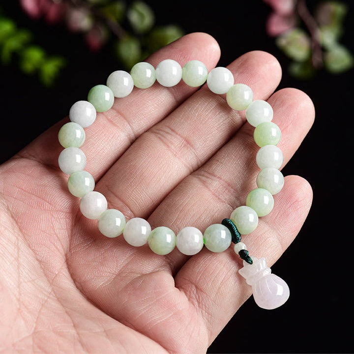 Buddha Stones Naturjade Geldbeutel-Anhänger Glücksarmband