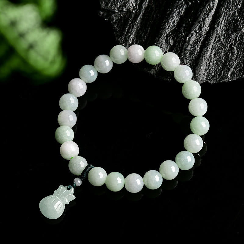 Buddha Stones Naturjade Geldbeutel-Anhänger Glücksarmband
