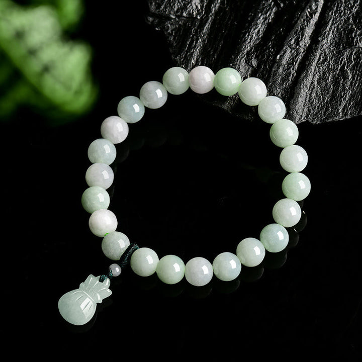 Buddha Stones Naturjade Geldbeutel-Anhänger Glücksarmband