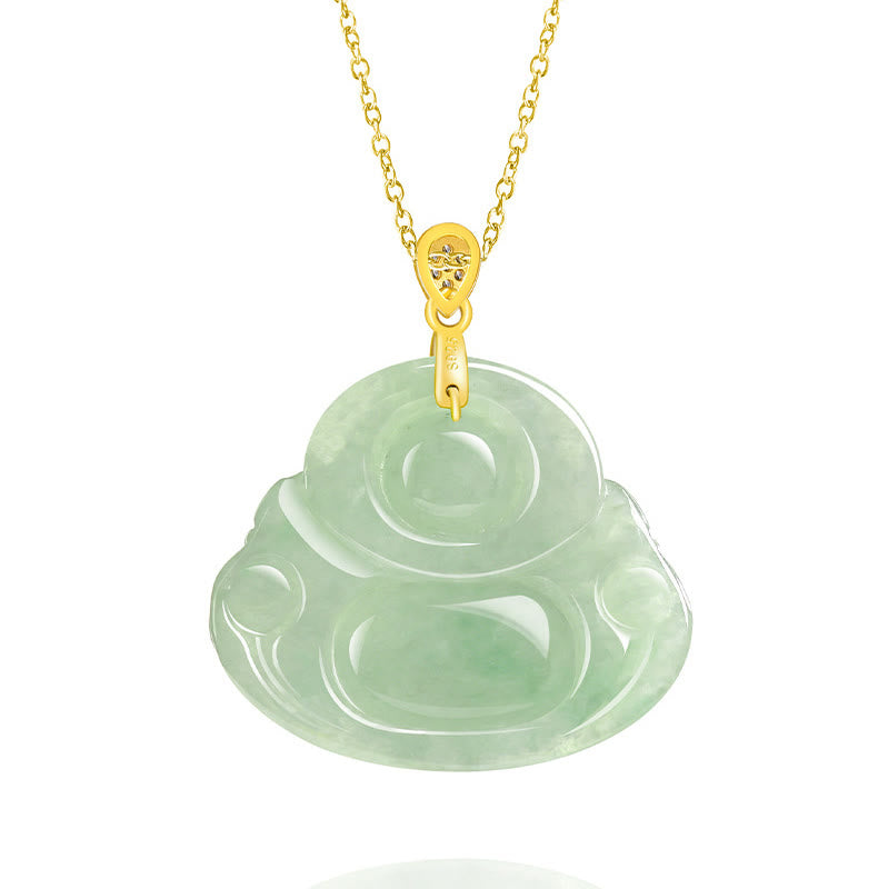 Buddha Stones Halskettenanhänger aus 925er Sterlingsilber mit natürlichem Jade-Anhänger „Lachender Buddha“ für Glück und Wohlstand - image 5
