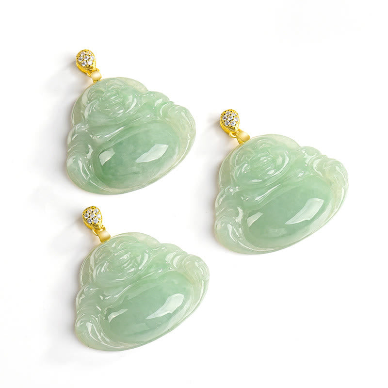 Buddha Stones Halskettenanhänger aus 925er Sterlingsilber mit natürlichem Jade-Anhänger „Lachender Buddha“ für Glück und Wohlstand - image 11