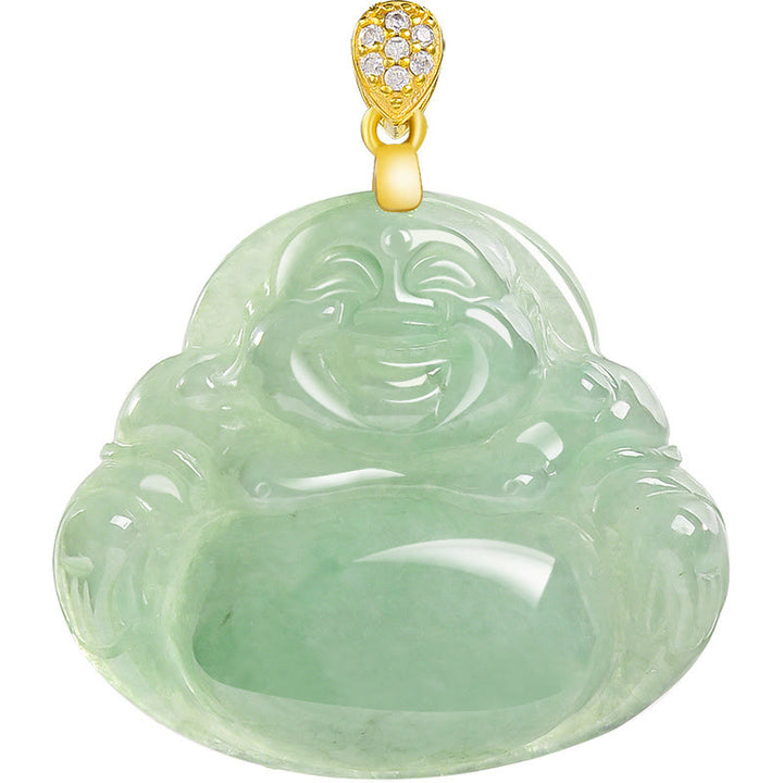 Buddha Stones Halskettenanhänger aus 925er Sterlingsilber mit natürlichem Jade-Anhänger „Lachender Buddha“ für Glück und Wohlstand - image 13