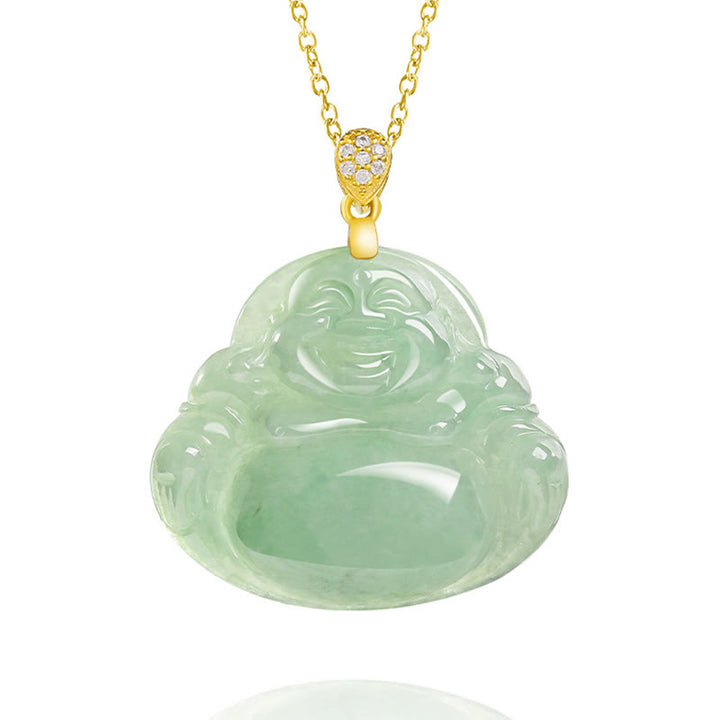 Buddha Stones Halskettenanhänger aus 925er Sterlingsilber mit natürlichem Jade-Anhänger „Lachender Buddha“ für Glück und Wohlstand - image 9