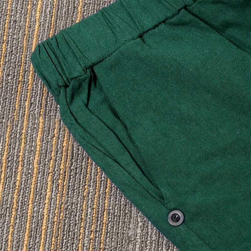 Buddha Stones Lässige Damenhose aus Baumwollleinen in reiner Farbe mit hohlen Knopfmanschetten und Taschen - image 31