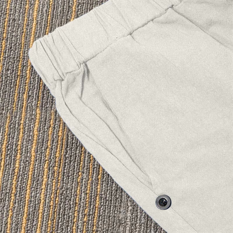 Buddha Stones Lässige Damenhose aus Baumwollleinen in reiner Farbe mit hohlen Knopfmanschetten und Taschen - image 33