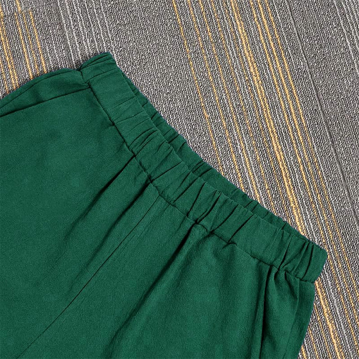 Buddha Stones Lässige Damenhose aus Baumwollleinen in reiner Farbe mit hohlen Knopfmanschetten und Taschen - image 38