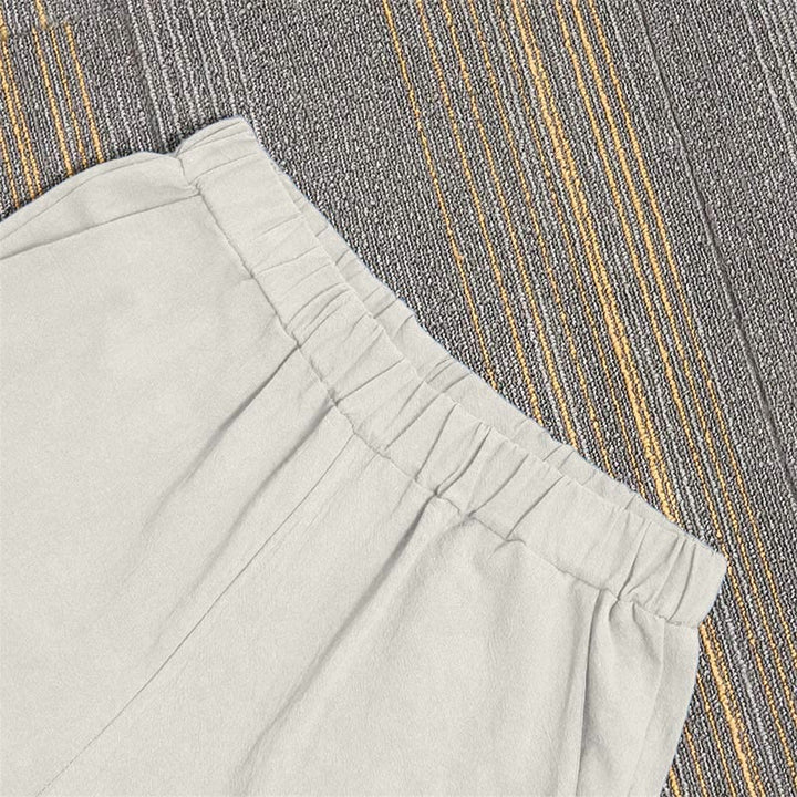 Buddha Stones Lässige Damenhose aus Baumwollleinen in reiner Farbe mit hohlen Knopfmanschetten und Taschen - image 27