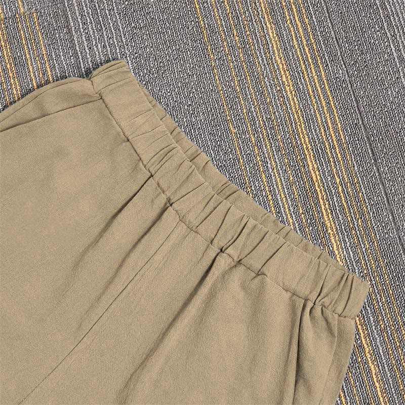 Buddha Stones Lässige Damenhose aus Baumwollleinen in reiner Farbe mit hohlen Knopfmanschetten und Taschen - image 3