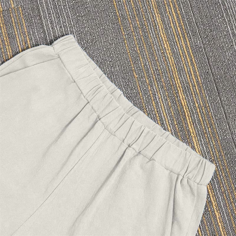 Buddha Stones Lässige Damenhose aus Baumwollleinen in reiner Farbe mit hohlen Knopfmanschetten und Taschen - image 27