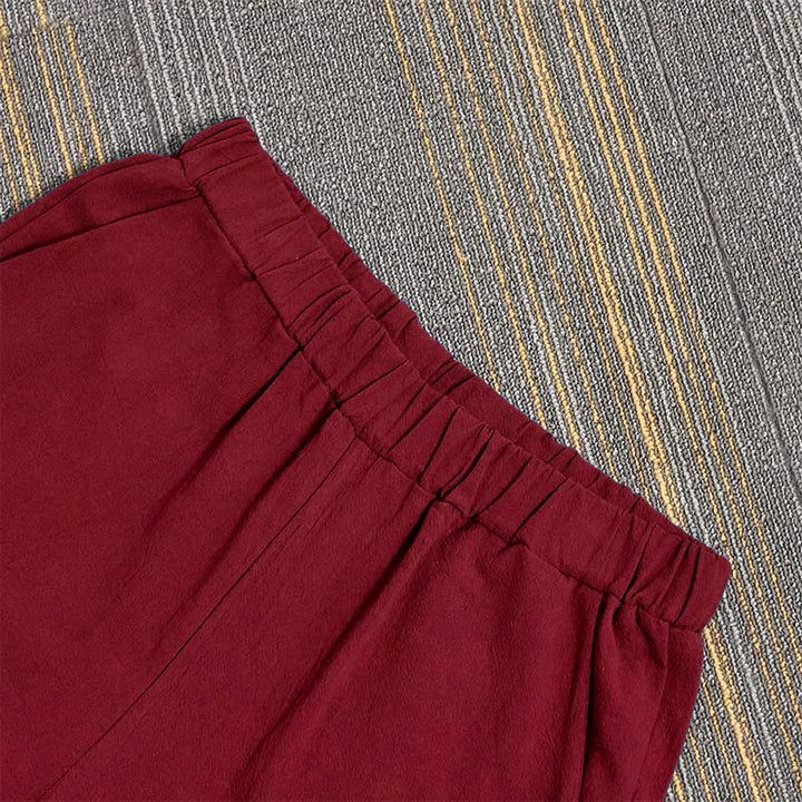 Buddha Stones Lässige Damenhose aus Baumwollleinen in reiner Farbe mit hohlen Knopfmanschetten und Taschen - image 30