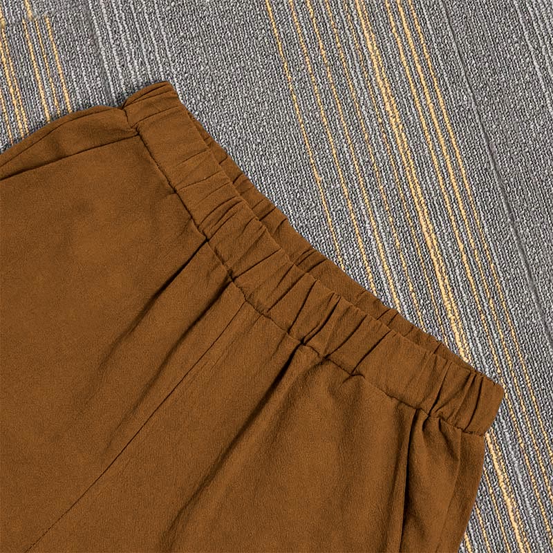 Buddha Stones Lässige Damenhose aus Baumwollleinen in reiner Farbe mit hohlen Knopfmanschetten und Taschen - image 29