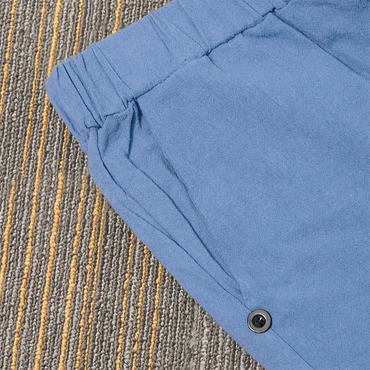 Buddha Stones Lässige Damenhose aus Baumwollleinen in reiner Farbe mit hohlen Knopfmanschetten und Taschen - image 40