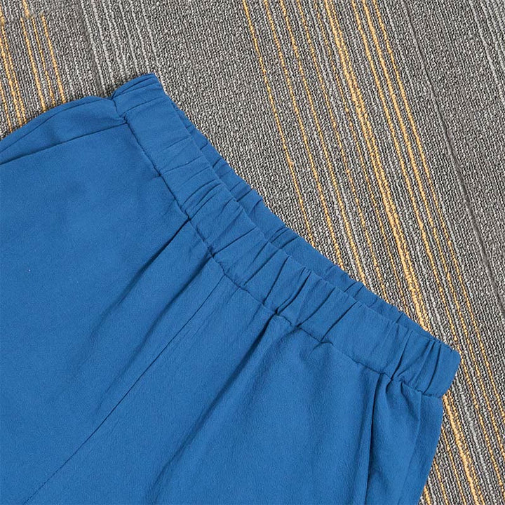 Buddha Stones Lässige Damenhose aus Baumwollleinen in reiner Farbe mit hohlen Knopfmanschetten und Taschen - image 47