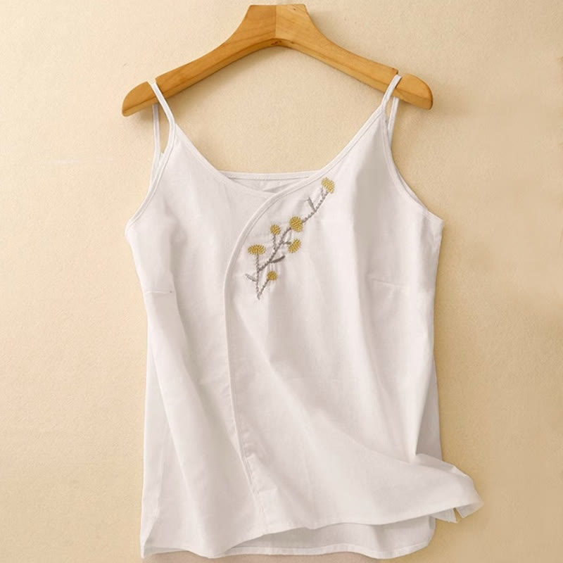 Ärmellose Weste aus Baumwolle und Leinen mit Buddha Stones und ethnischer Stickerei, asymmetrisches Design für Damen - Weiß - US14， UK/AU18，EU46 (4XL) - image 7