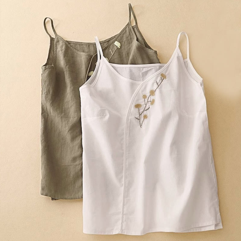 Ärmellose Weste aus Baumwolle und Leinen mit Buddha Stones und ethnischer Stickerei, asymmetrisches Design für Damen - image 11