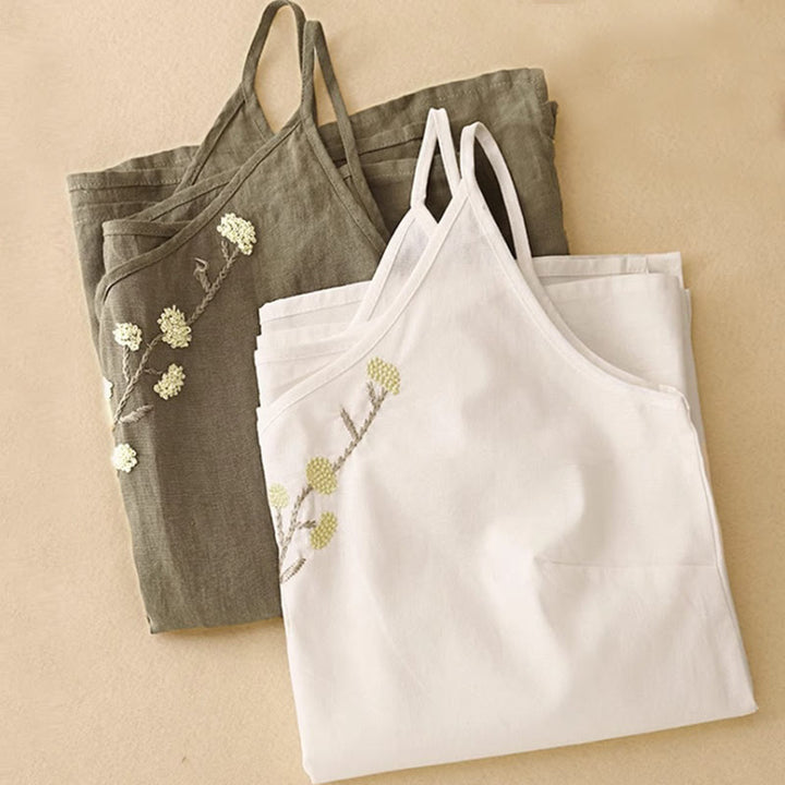 Ärmellose Weste aus Baumwolle und Leinen mit Buddha Stones und ethnischer Stickerei, asymmetrisches Design für Damen - image 10