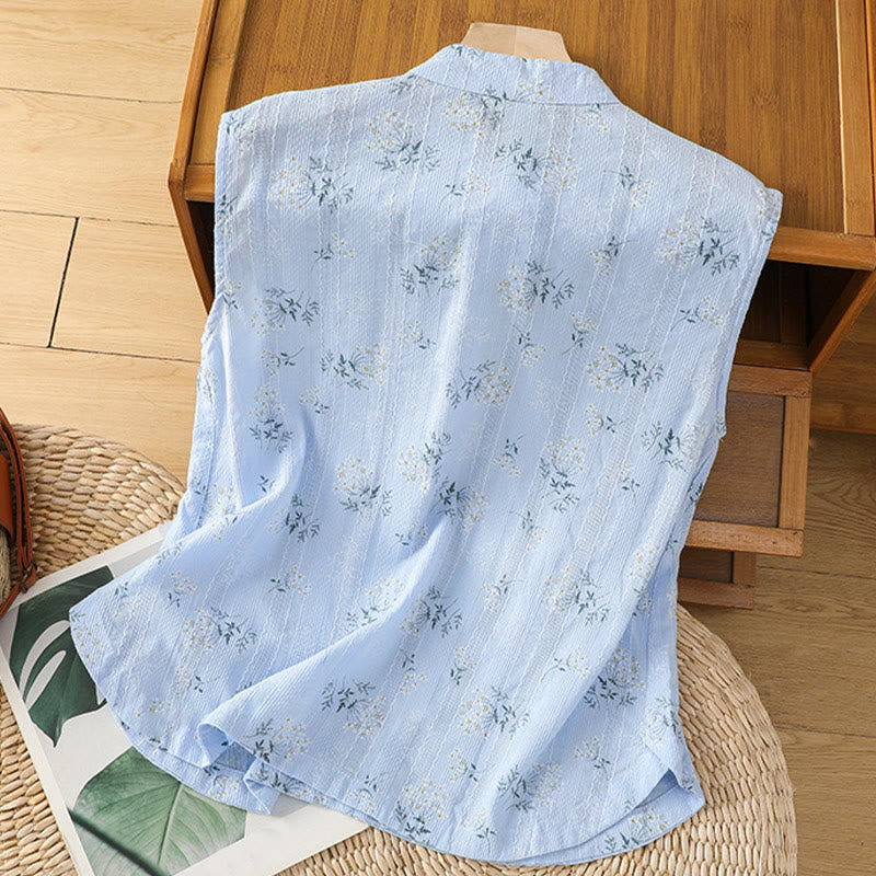 Buddha Stones Retro-Druck Blumenpflanzenmuster Chinesisches Froschknopf-Design Ärmellose Damen-Baumwollweste - image 24