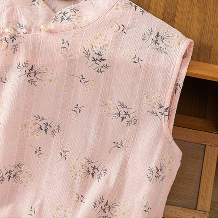 Buddha Stones Retro-Druck Blumenpflanzenmuster Chinesisches Froschknopf-Design Ärmellose Damen-Baumwollweste - image 14