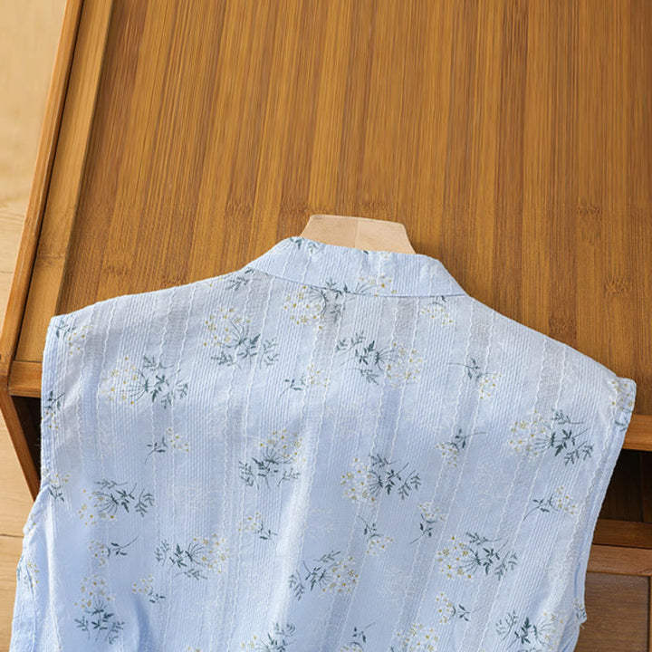 Buddha Stones Retro-Druck Blumenpflanzenmuster Chinesisches Froschknopf-Design Ärmellose Damen-Baumwollweste - image 28