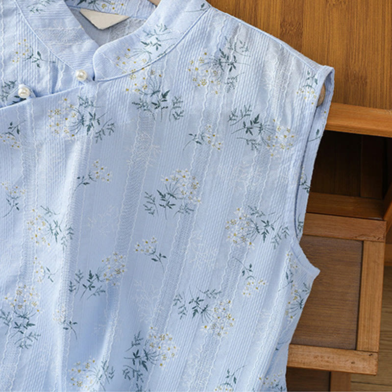 Buddha Stones Retro-Druck Blumenpflanzenmuster Chinesisches Froschknopf-Design Ärmellose Damen-Baumwollweste - image 25