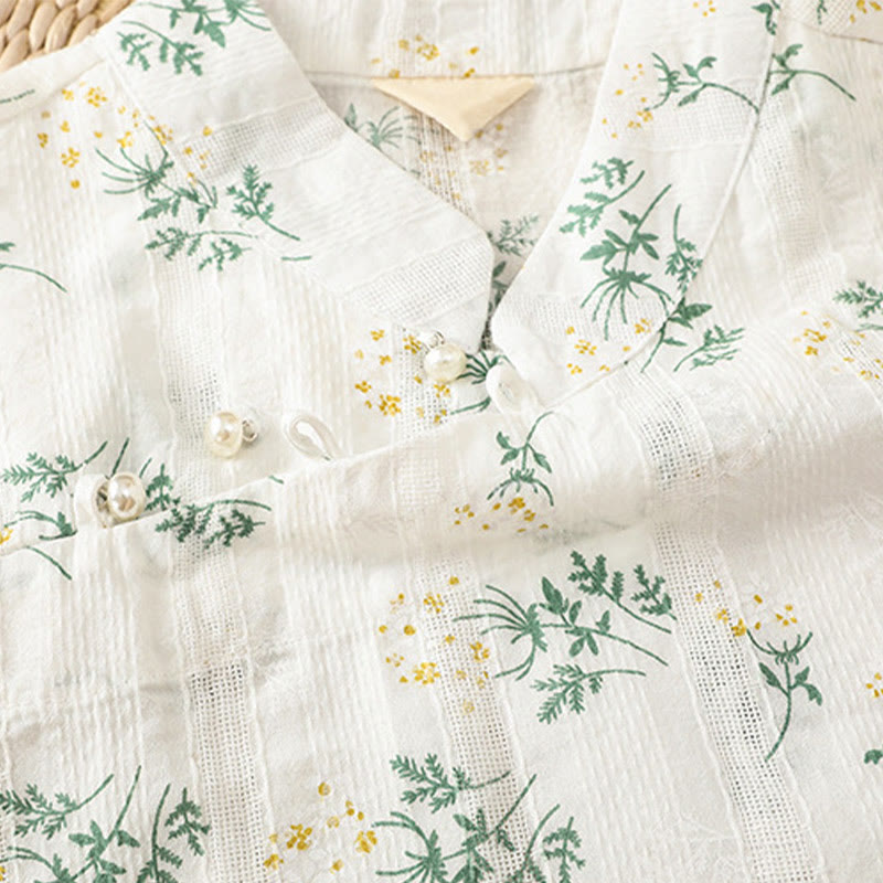 Buddha Stones Retro-Druck Blumenpflanzenmuster Chinesisches Froschknopf-Design Ärmellose Damen-Baumwollweste - image 5