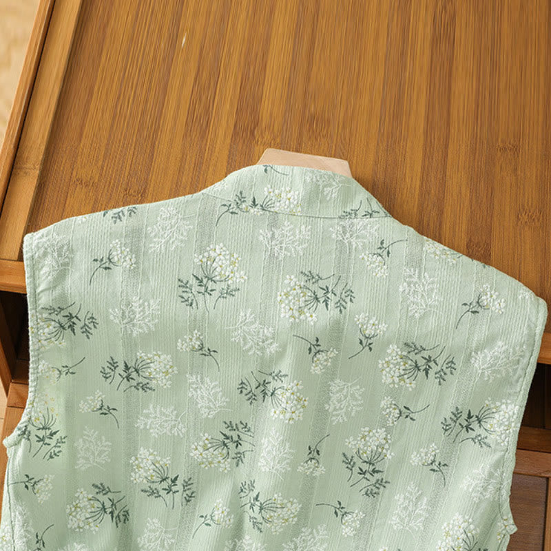 Buddha Stones Retro-Druck Blumenpflanzenmuster Chinesisches Froschknopf-Design Ärmellose Damen-Baumwollweste - image 20