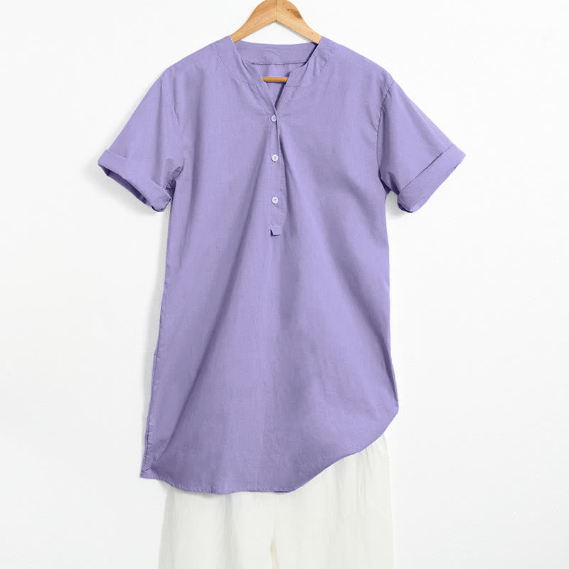 Buddha Stones Lässiges, schlichtes Damen-Kurzarmhemd mit Knopfleiste und Reverskragen - Mittelgroße Orchidee - US20， UK/AU24，EU52 (5XL) - image 0