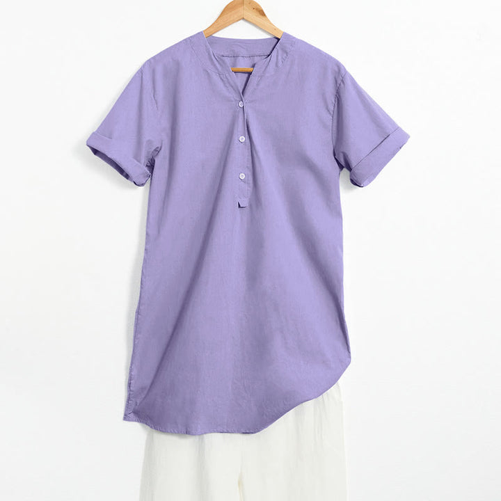 Buddha Stones Lässiges, schlichtes Damen-Kurzarmhemd mit Knopfleiste und Reverskragen - Mittelgroße Orchidee - US20， UK/AU24，EU52 (5XL) - image 0