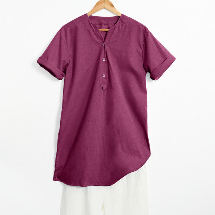 Buddha Stones Lässiges, schlichtes Damen-Kurzarmhemd mit Knopfleiste und Reverskragen - MittelViolettRot - US20， UK/AU24，EU52 (5XL) - image 20