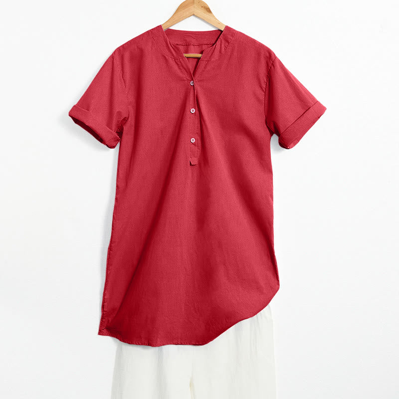 Buddha Stones Lässiges, schlichtes Damen-Kurzarmhemd mit Knopfleiste und Reverskragen - Rot - US20， UK/AU24，EU52 (5XL) - image 30