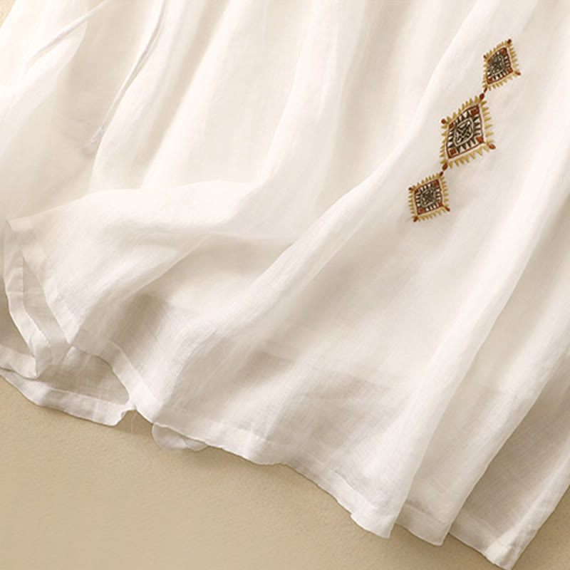 Buddha Stones, ethnisches Vintage-Stickerei-Knopf-Design, Damen-Baumwoll-Leinen-Rock in 7–8 Länge - image 7